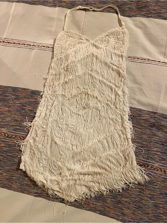 Free People Dresses & Skirts - Free People White Fringe Crochet Halter Mini Dress Size S